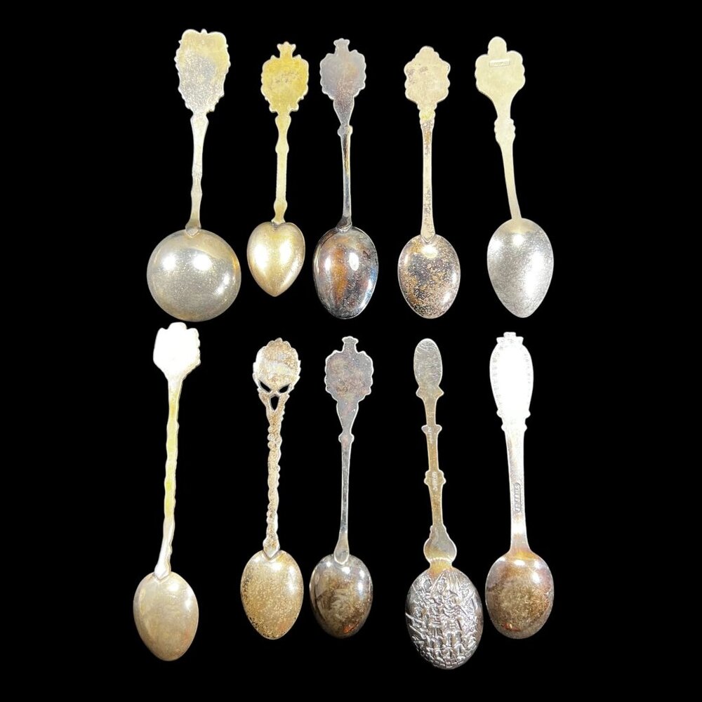 Set Of 10 Vtg Collectible Souvenir Spoons Enamel Shields Crest Europe So America - Picture 4 of 16